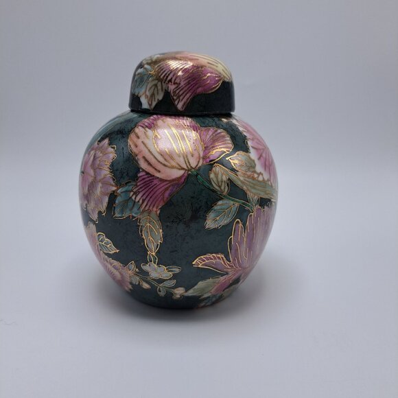 Vintage Cloisonné Style Ginger Jar With Lid Floral Design - Picture 6 of 12